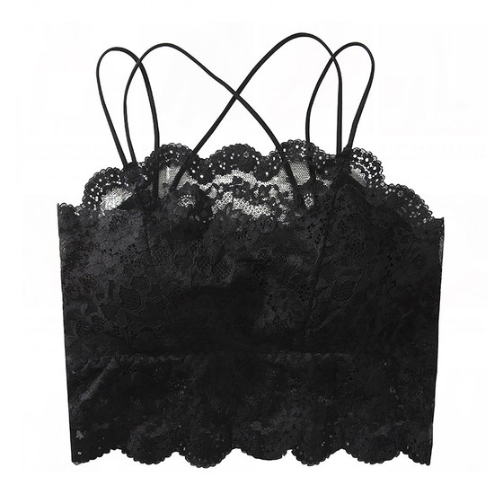 One-word flat collar anti-exposure lace wrap bra tube top female summer student cross beauty straps chest pad camisole underwear