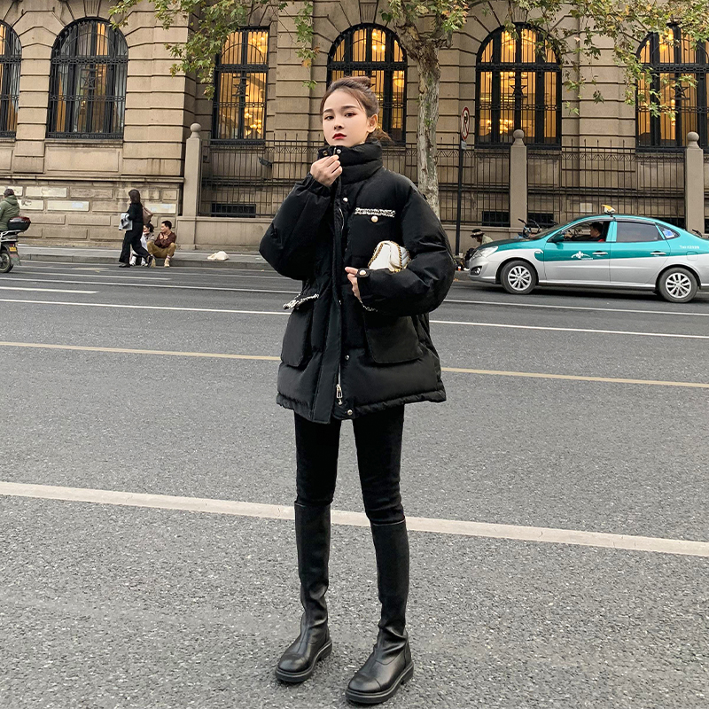 2022 winter new thickened padded padded jacket female ins Hong Kong style mid-length padded jacket loose bread jacket waist padded jacket