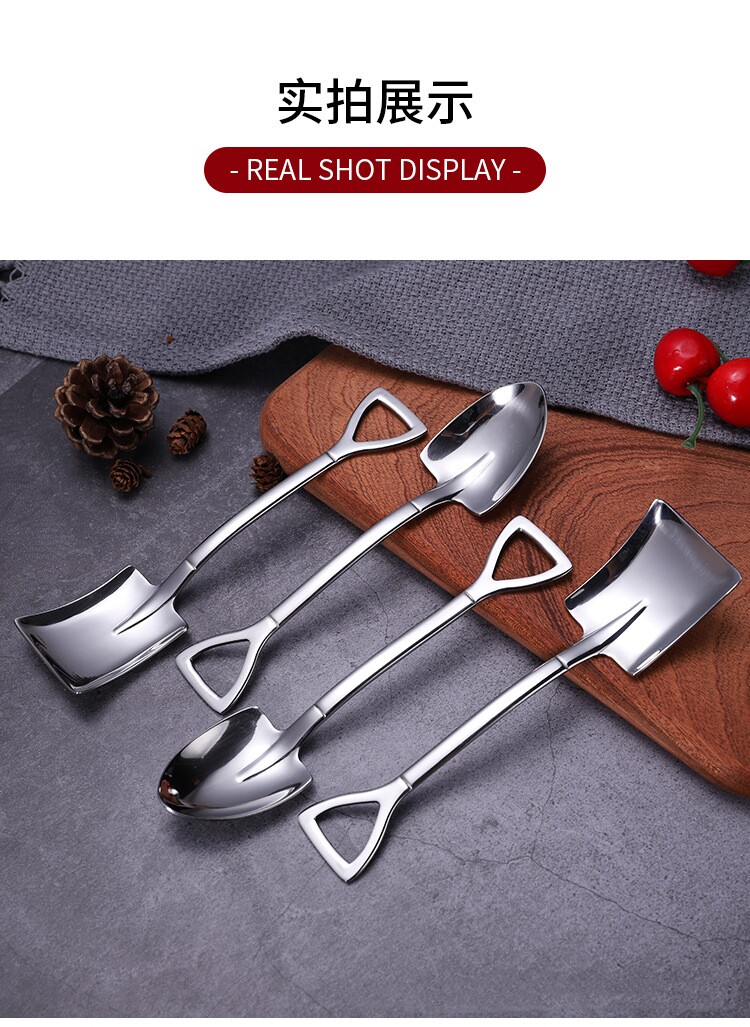 304 Stainless Steel Shovel Spoon Sweet to Eat Watermelon Soup Porridge Retro Creative Soup Spoon Cute Shovel Shaped Small Spoon Soup Spoon