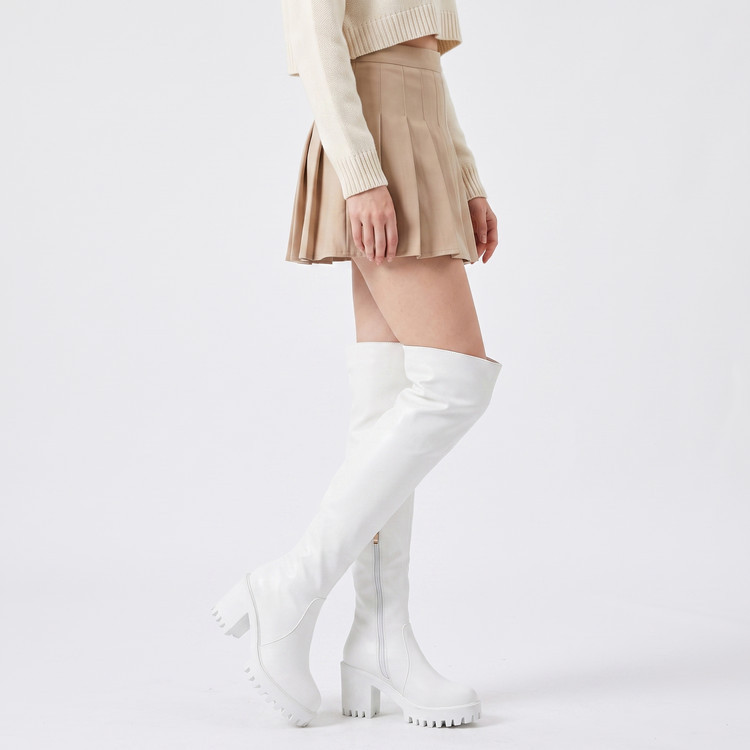3343 High-Heeled Over-The-Knee Zipper White Long Boots for Women, Chunky Heel, Slimming High Boots, Elastic Boots, Waterproof Platform Long Boots 3343 High-Heeled Over-The-Knee Zipper White Long Boots for Women, Chunky Heel, Slimming High Boots, Elastic Boots, Waterproof Platform Long Boots