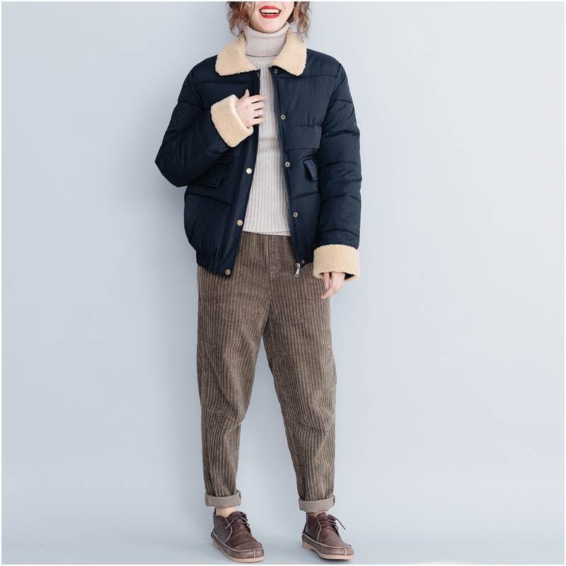 Quần áo mùa đông XL nữ 2018 phiên bản Hàn Quốc mới của áo len lông cừu thời trang áo khoác cotton xuống áo khoác ngắn sơ mi nữ
