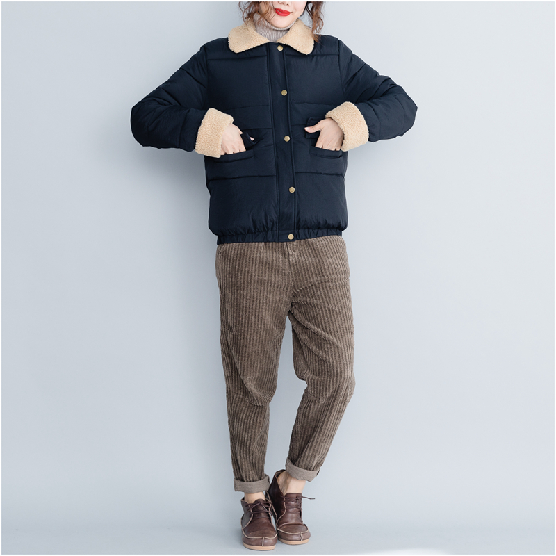 Quần áo mùa đông XL nữ 2018 phiên bản Hàn Quốc mới của áo len lông cừu thời trang áo khoác cotton xuống áo khoác ngắn sơ mi nữ