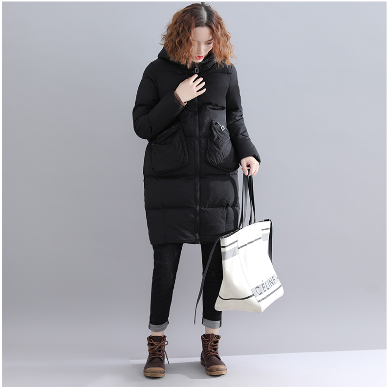 Quần áo cotton cỡ lớn nữ béo mm mùa đông dày lên dịch vụ bánh mì phiên bản Hàn Quốc của áo xuống trong phần dài dây kéo áo thủy triều áo phao nữ dáng dài siêu nhẹ