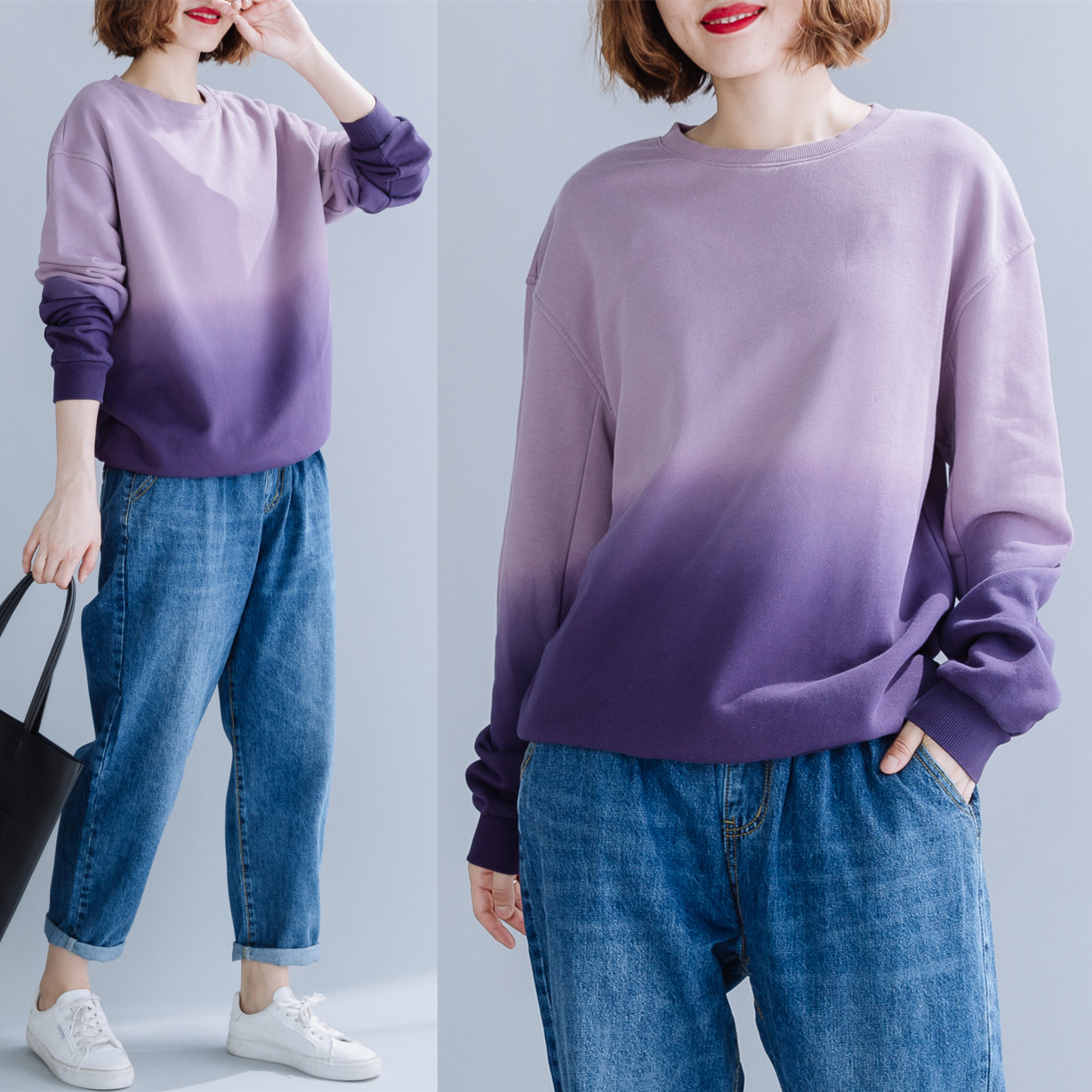 Gradual Layer Color Sweater Woman 200 Catty Size Women's Clothing Autumn winter loose Lazy Wind 100 hitch long sleeve head blouses