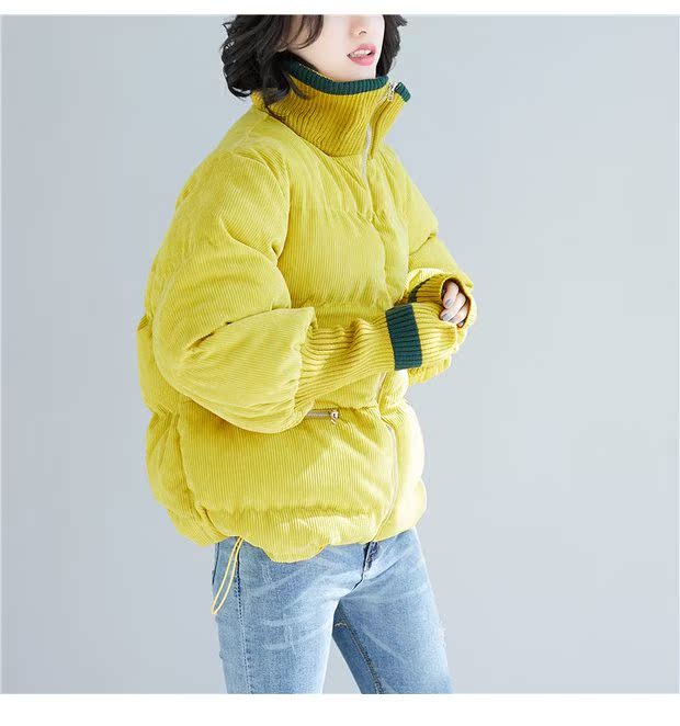 Mùa đông 2018 phiên bản mới của Hàn Quốc với kích thước lớn rộng ngắn cotton dày phù hợp với áo khoác nữ bằng vải nhung kẻ sọc retro áo phao nữ hàng hiệu