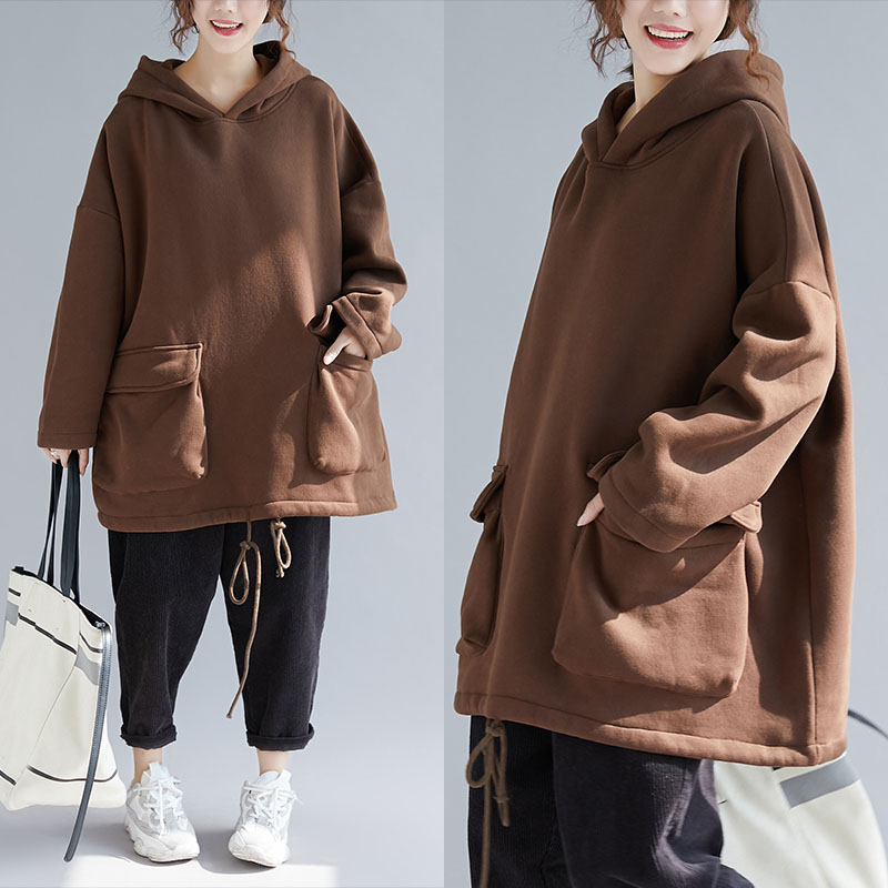 Large size female fat mm autumn and winter Hanyu edition of the jacket woman medium - long version loose 200 pound casual cap head casual coat