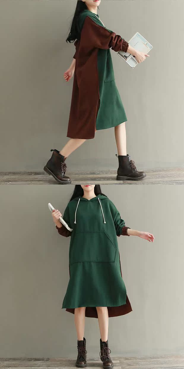 Mùa thu đông mới phiên bản Hàn Quốc của màu lỏng kết hợp áo dày nữ cotton lông cừu trùm đầu áo len trùm đầu áo dài thoi trang cong so