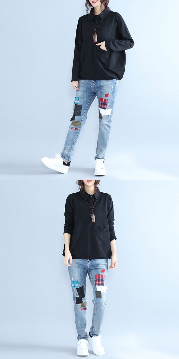 Mùa thu mới chất béo mm văn học cỡ lớn rộng 200 pounds Thịt Tây Tạng mỏng cổ áo POLO cotton dài tay áo thun nữ áo thun trắng nữ