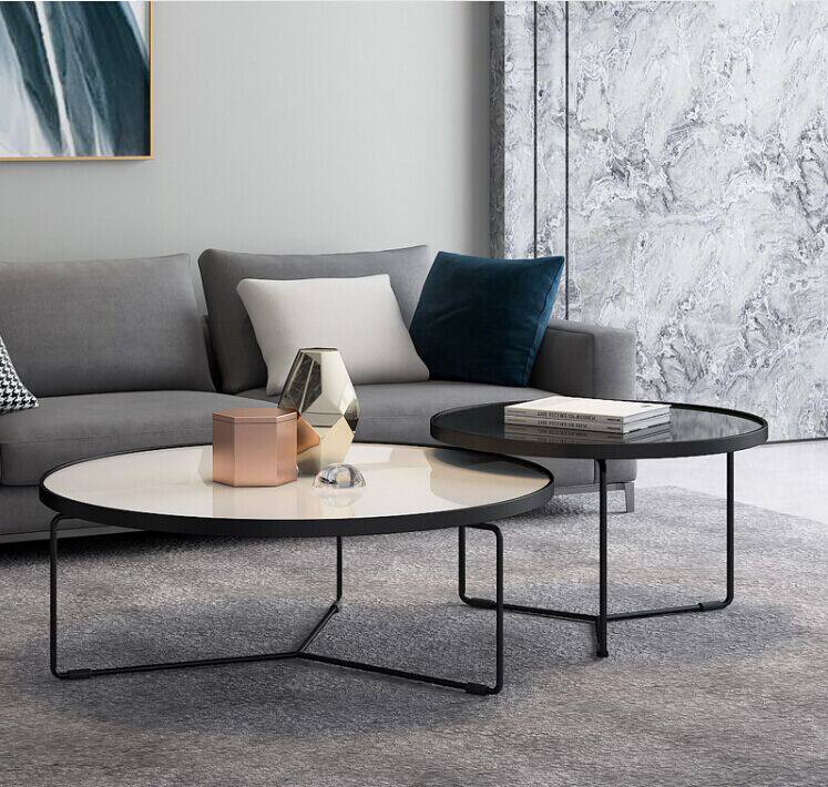 Modern minimalist sofa tea table small family type living room Nordic tea table designer round tempered glass tea table combination