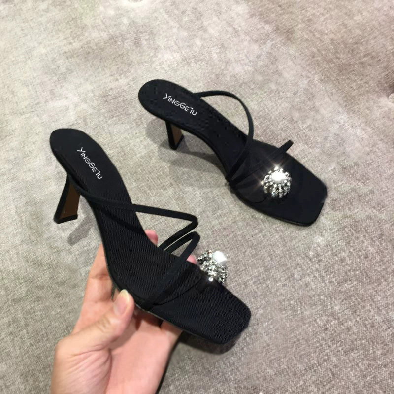 Flip-Toe High-Heeled Sandals 2026 New Summer Fashion Open-Toe Rhinestone Slippers Socialite Kitten Heel Thin Strap High-Heeled Shoes for Women Flip-Toe High-Heeled Sandals 2026 New Summer Fashion Open-Toe Rhinestone Slippers Socialite Kitten Heel Thin Strap High-Heeled Shoes for Women