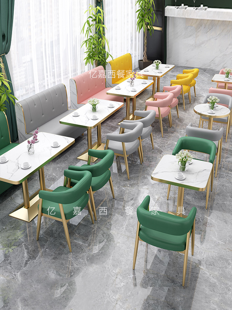 Internet celebrity dessert milk tea shop table and chair combination restaurant Hamburg cold drink shop coffee shop wall card seat sofa customization