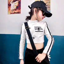 2020 Girls Spring Dress Short T-Shirt Fashion Costume Hip Hop Show Leaky Navel Top Long Sleeve Slim 8