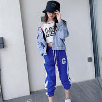 Tide Cards Children Pants Girl Casual Loose Bunches Pants Spring Autumn big children Baby nets Red Korean version Sports pants Chauffles