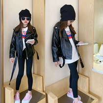 Girl Leather Coat Jacket 2021 Spring Autumn New Children Ocean Gas Mesh Red PU Short jacket CUHK Trendy Children Clothing