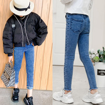 Broken code spike ~ girl jeans in the big boy Korean version of stretch slim pants girl one piece velvet pants