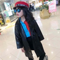 Autumn and winter new Korean version of the fashion foreign atmosphere in the long leather jacket boys trench coat leather jacket tide cool catwalk