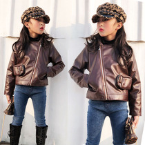 Childrens leather jacket short coat 2020 spring wear new style girls fashion single layer pu leather jacket cotton jacket European and American fan tide