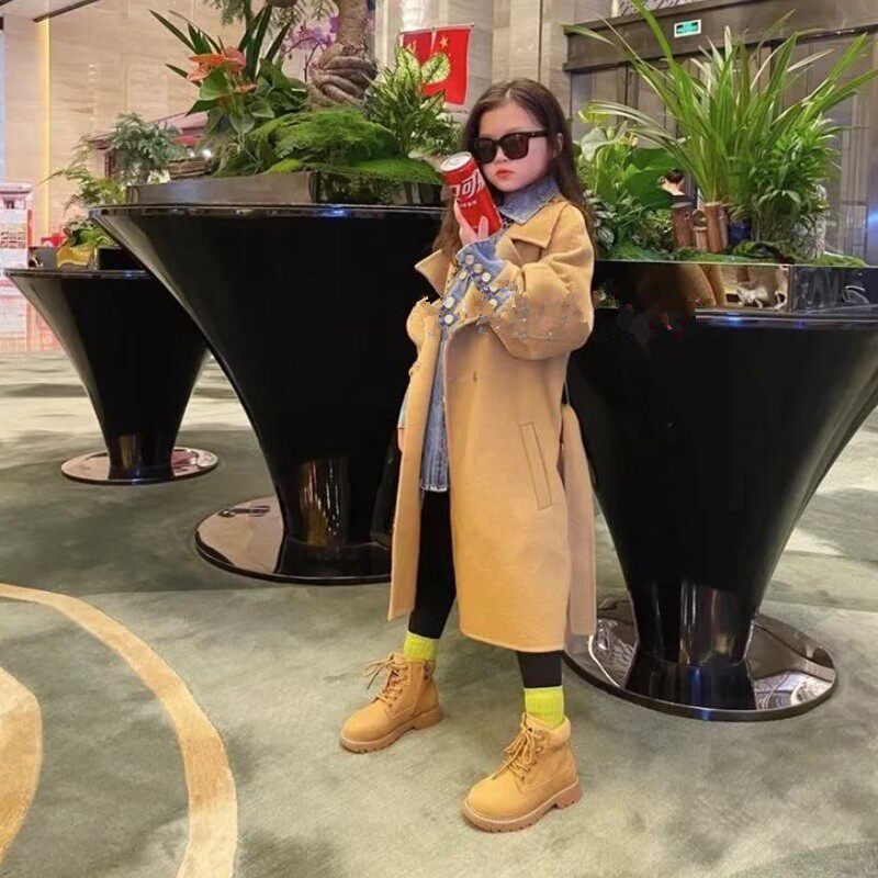 Girl's hair coat 2021 Winter new gas double - line button in the elderly children's long fairy coat