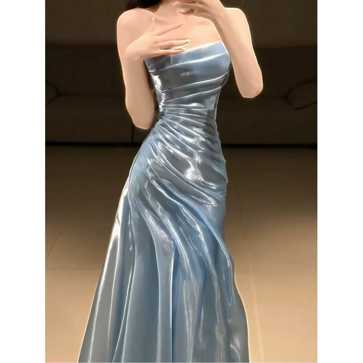 Вечернее платье, голубой бра-топ для студенток и свадеб, высококачественный стиль, размеры XS–XXL
