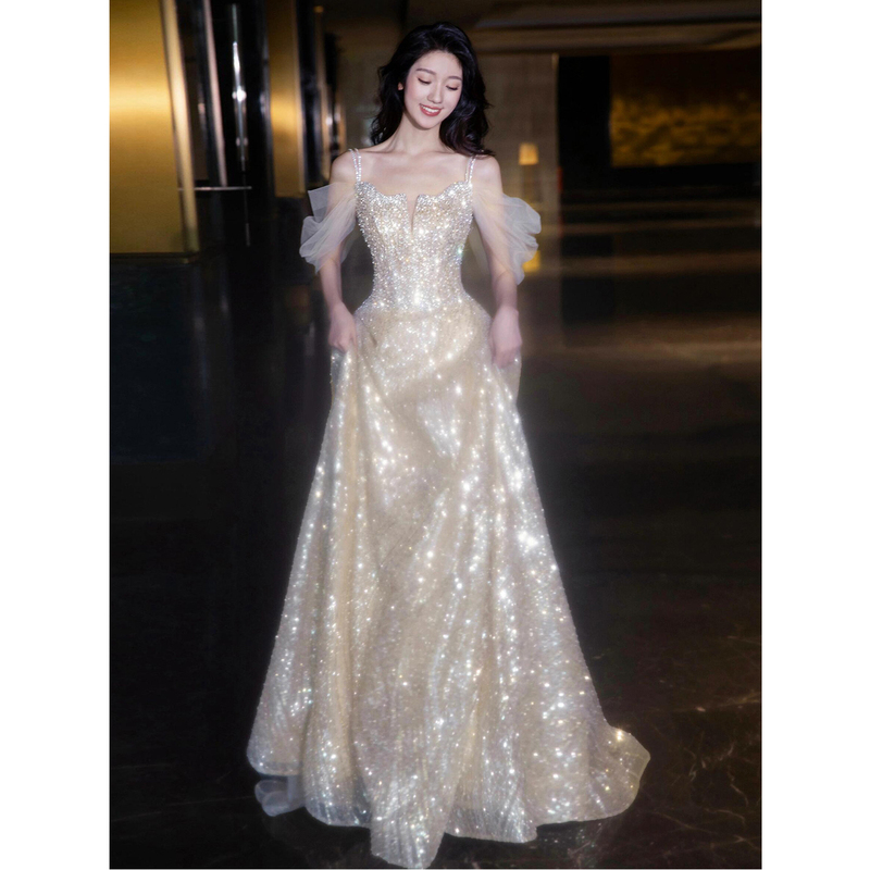 Engagement Dress for Women, High-End Light Luxury, Niche Sequin, Elegant and Graceful, Suitable for Hostess, Birthday Banquet, Coming-Of-Age Ceremony, and Talent Show