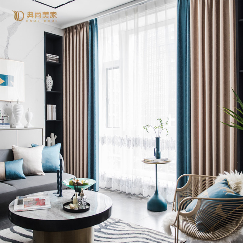 2022 new high-end living room light luxury curtain Nordic modern simple high-precision color matching high temperature stereotype qm