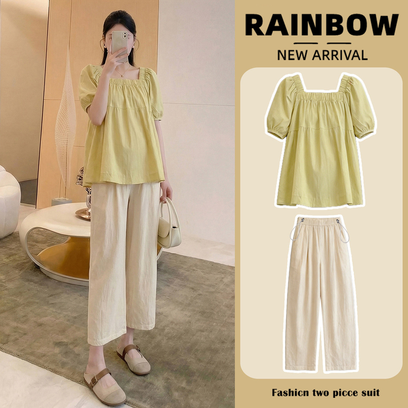 Maternity Wear Summer Outfit Trendy Mom Pregnancy Outfit Set 2026 New Summer Thin Style High-End Doll Shirt for Petite Women