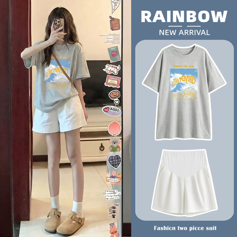 Maternity Short-Sleeved Shorts Set Summer 2026 New Korean Style Cute Breathable Work Clothing Two-Piece Set Maternity Short-Sleeved Shorts Set Summer 2026 New Korean Style Cute Breathable Work Clothing Two-Piece Set