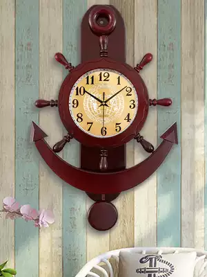 Rudder wall clock living room home fashion solid wood wall watch European style retro creative swing helmsman wall decoration clock