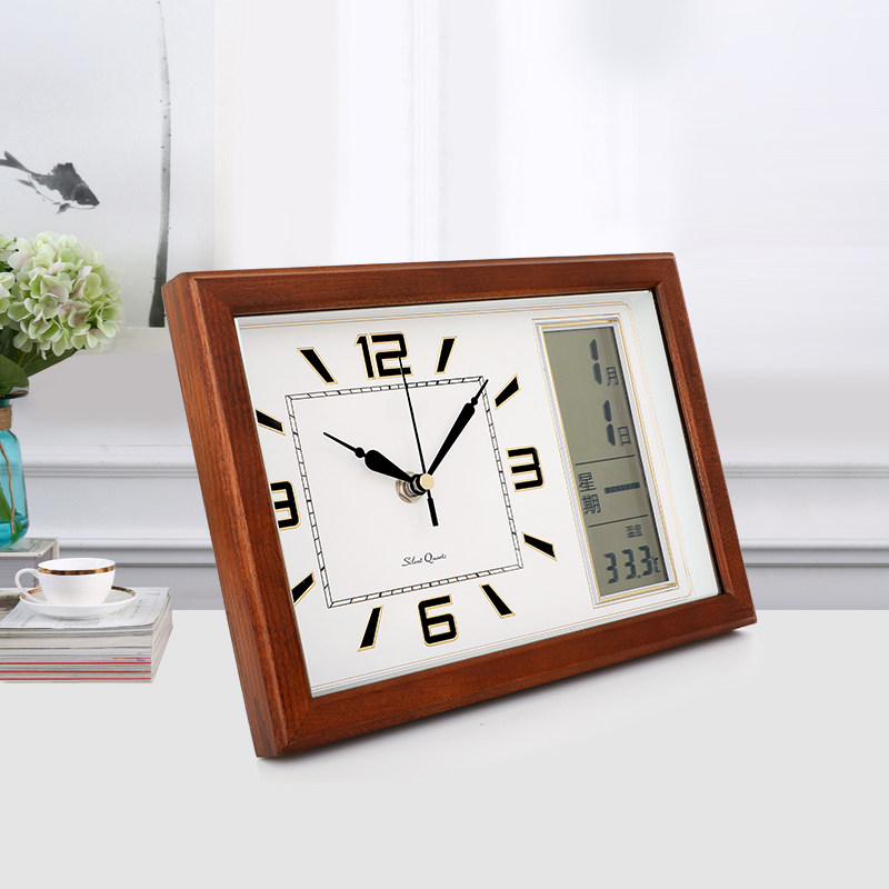 (Seat hanging dual-purpose) solid wood clock stand clock living room table decoration clock table ornament European-style perpetual calendar wall watch