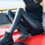 Quần dài 9,9 nhân dân tệ Quần giả da màu đen eo cao đã mỏng 9 điểm xà cạp phần mỏng cỡ lớn quần MM béo quần thun nữ