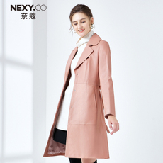 Кожаная куртка nexy.co/奈蔻2021秋冬新款简约粉色皮衣女中长款修身百搭气质外套 NEXY.CO/2021