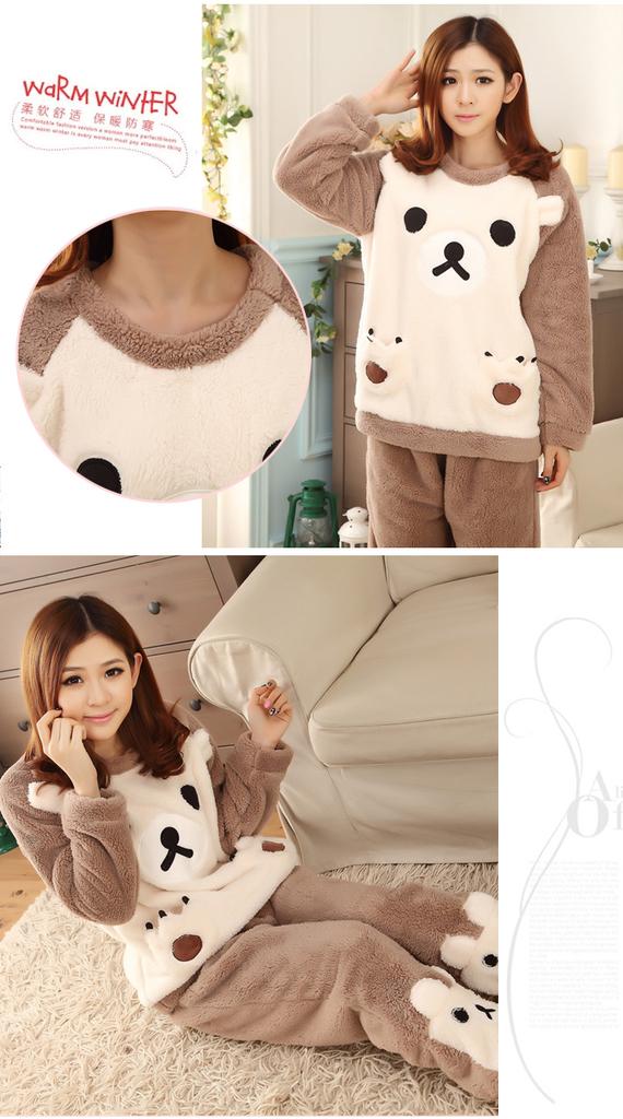 Phim hoạt hình mùa đông đồ ngủ cộng với nhung dày nữ dễ thương sang trọng cashmere phù hợp với dịch vụ nhà để giữ ấm hai mảnh lông cừu san hô pijama nam