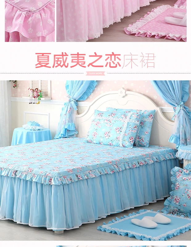 Qiao Sống Độc giường váy ren màu xanh công chúa phong cách bông bedspread bông trượt vườn hoa theo chủ đề - Váy Petti