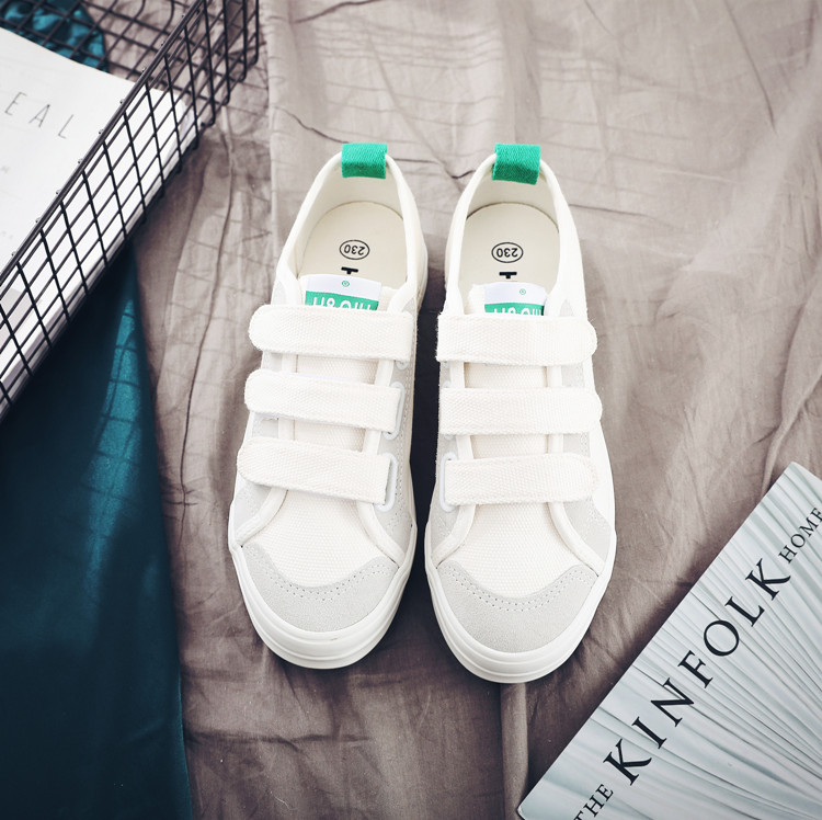 Giày trắng nữ toàn cầu Velcro 2018 xuân mới phiên bản Hàn Quốc của giày đế xuồng đế dày hoang dã dành cho nữ giầy cao cổ nữ