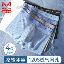 Catman Mens Underwear 2024 New Ice Silk Summer Mesh Boxer Briefs for Boys Seamless Boxer Shorts for Men