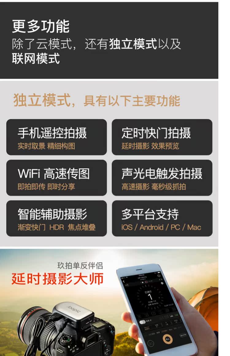 Chín chụp SLR đồng WiFi không dây truyền điều khiển chụp từ xa hình ảnh sống động nhiếp ảnh khung đám mây tăng cường đám mây chuyển lưu trữ bản đồ chia sẻ thời gian thực sống đồng bộ hóa từ xa ảnh - Phụ kiện máy ảnh DSLR / đơn chân chụp ảnh điện thoại