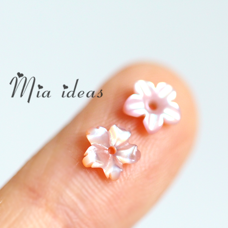 Through hole March Pink Cherry Pink Five Petal Flower Natural Powder Bay Shaped Flowers DIY Jewelry Handmade Bulk Pearl Accessories