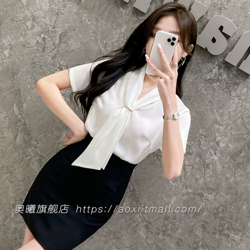 Рубашка, шифоновый комплект, юбка, французский стиль, изысканный стиль, в западном стиле