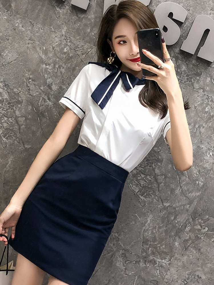 Light cooked blouse shirt female professional clothing temperament goddess fan white stewardess uniform skirt suit summer overalls