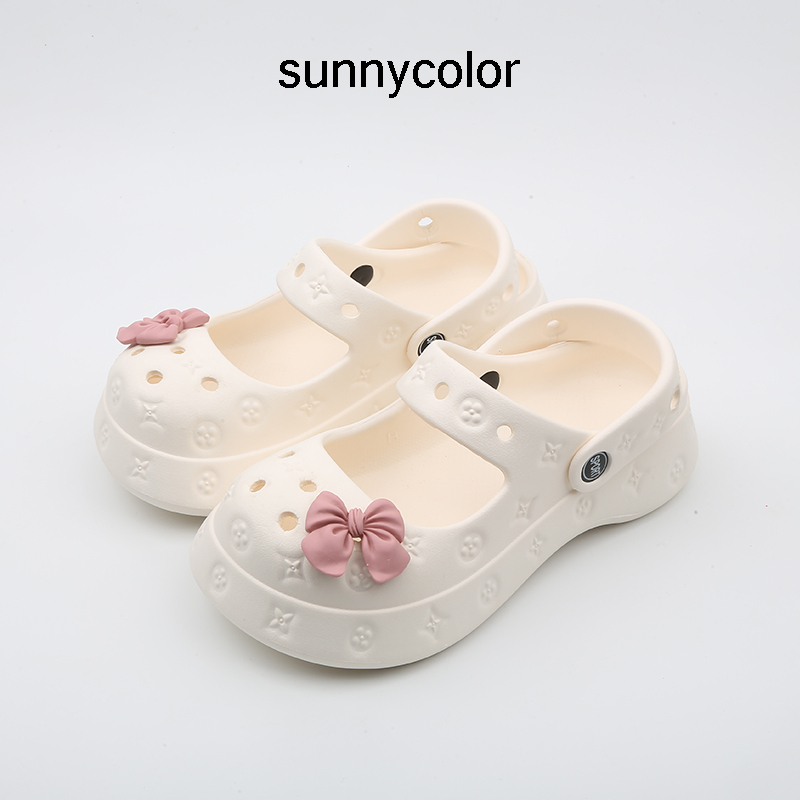 Sunny Color Mary Jane Sandals for Women, Summer Outdoor Wear, soft sole Hole Shoes, Thick-Soled, Non-Slip, Closed-Toe, Half-Slipper