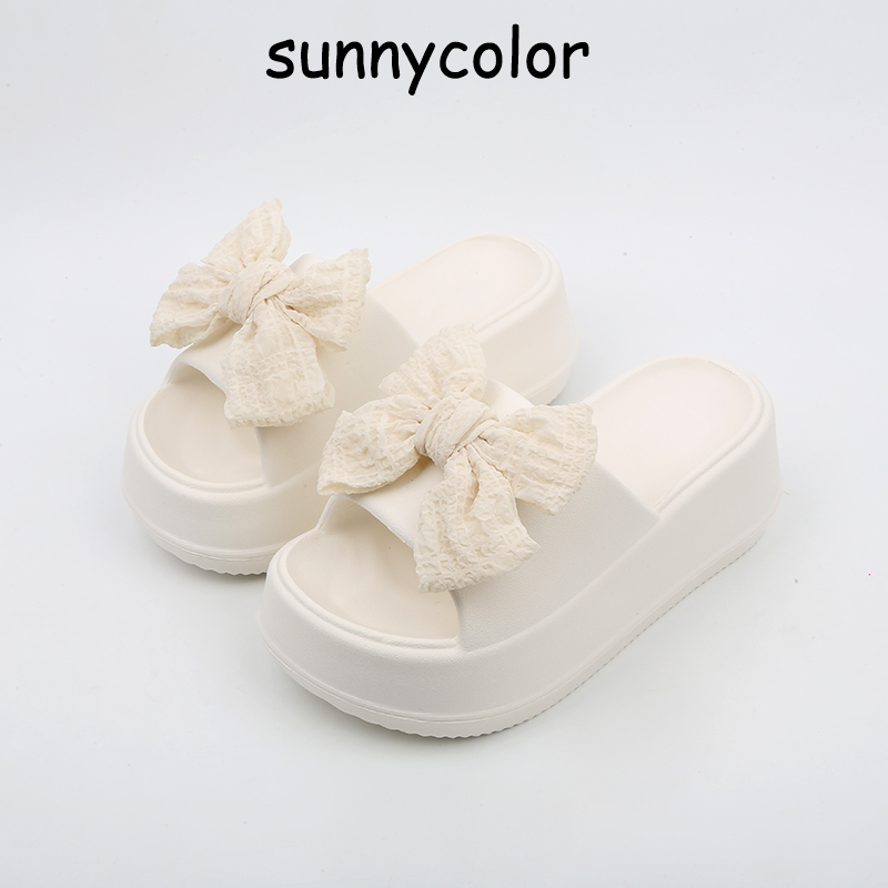 Sunny Color Bow-Knot Platform Thick-Soled Slippers for Women, Summer Outdoor Wear soft sole Slip-On Eva Home Sandals