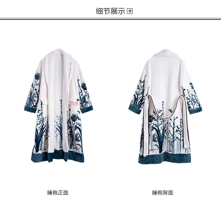 Có thể là trẻ em mùa đông dài tay áo choàng nhung san hô nhung đồ ngủ nữ thực vật in áo len flannel áo choàng ấm áo ngủ nữ