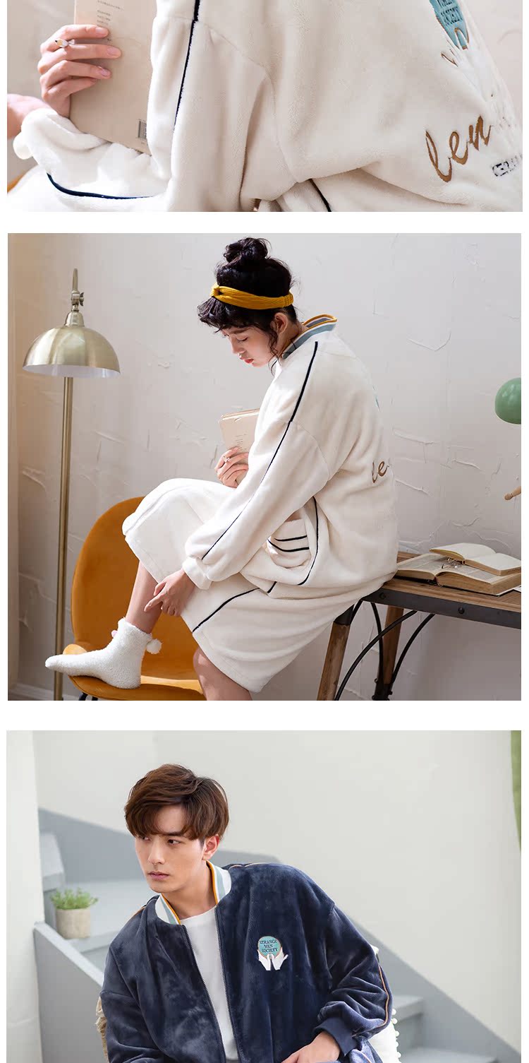 Dễ thương mùa đông vài bộ đồ ngủ san hô nhung nữ phiên bản Hàn Quốc của áo choàng dày flannel người đàn ông dịch vụ nhà áo tắm shop đồ ngủ