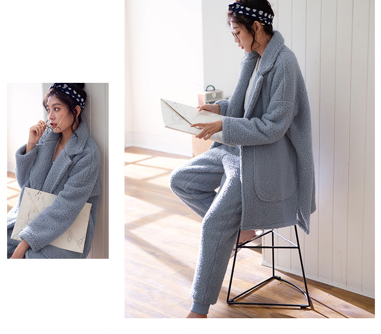 Có thể là trẻ em mùa đông flannel đồ ngủ phụ nữ Hàn Quốc cardigan dày lông cừu san hô phục vụ nhà phù hợp với dịch vụ nhà của phụ nữ đồ bộ thun cotton mặc nhà cao cấp