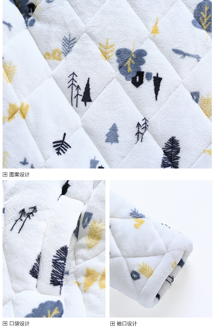 Dễ thương mùa đông phụ nữ dày ba lớp lông cừu san hô bộ đồ ngủ quilted phiên bản Hàn Quốc của áo khoác ấm áp áo khoác cotton phù hợp với nhà đồ bộ dài tay mặc nhà