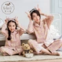 Dễ thương mùa xuân cô gái bông đồ ngủ cha mẹ và con mặc dễ thương phim hoạt hình cardigan mẹ và con gái lớn trẻ em dịch vụ nhà phù hợp với bộ pijama