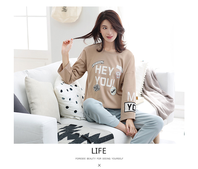 Có thể là người đàn ông giản dị và phụ nữ đồ ngủ cotton dài tay mùa xuân và mùa thu mới thời trang vài nhà dịch vụ bông phù hợp với đồ ngủ đẹp