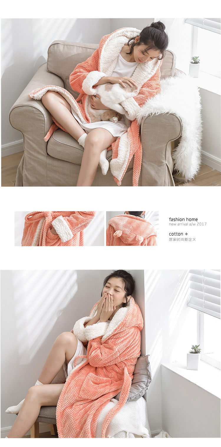 [Fold] Đồ ngủ nữ nhung san hô mùa đông dễ thương cho phụ nữ đội mũ trùm đầu áo ngủ ấm áp của Hàn Quốc áo choàng len phục vụ nhà shop đồ ngủ đẹp giá rẻ
