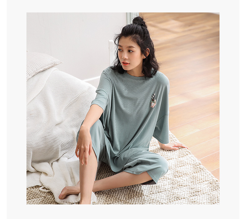 Có thể được trẻ em mùa hè dệt kim cha mẹ và con mặc đồ ngủ Hàn Quốc cô gái trong tay áo bảy quần phụ nữ trong lớn trẻ em dịch vụ nhà phù hợp với thời trang mặc nhà