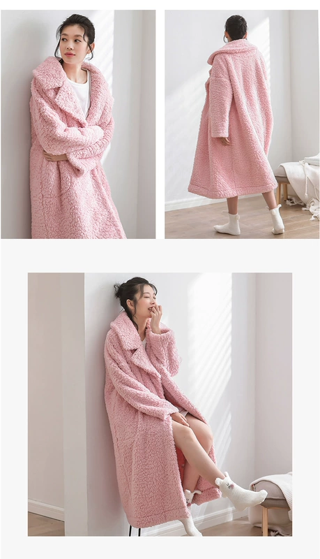 Có thể là trẻ em mùa đông san hô lông cừu đồ ngủ Áo len nữ Hàn Quốc áo ngủ dài dày áo choàng flannel ấm áp